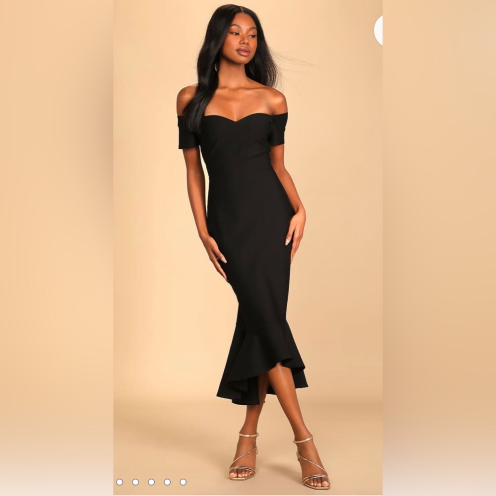 Black off-the-shoulder midi dress Lulus